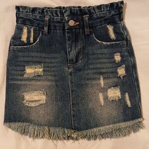 Hayden Distressed Denim Mini Skirt - Blue